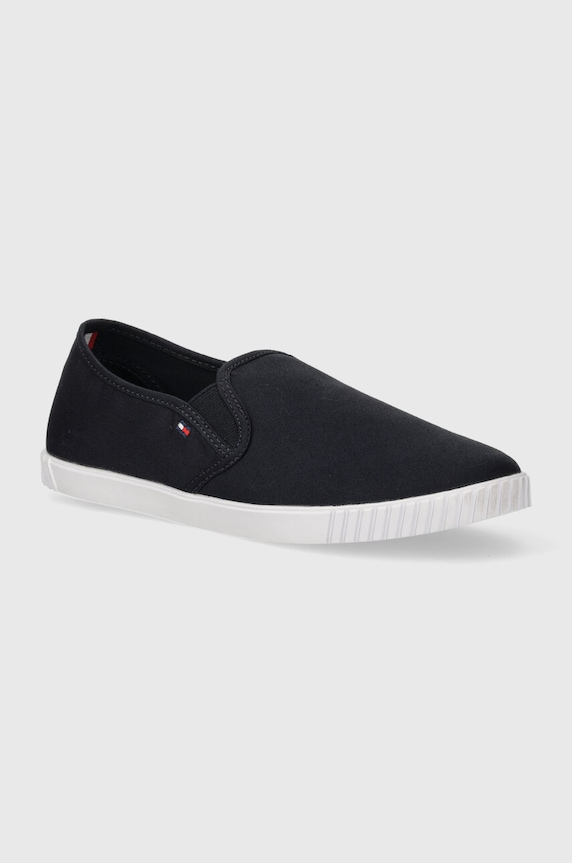 Tenisky Tommy Hilfiger CANVAS SLIP-ON SNEAKER plochá námořnická modř FW0FW07806