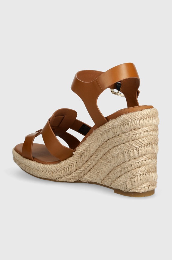 Obuwie Tommy Hilfiger sandały skórzane ESPADRILLE HIGH WEDGE LEATHER FW0FW07925 brązowy