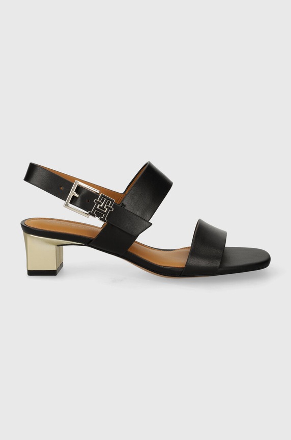 Kožne sandale Tommy Hilfiger TH HARDWARE MID HEEL široka potpetica crna FW0FW08040