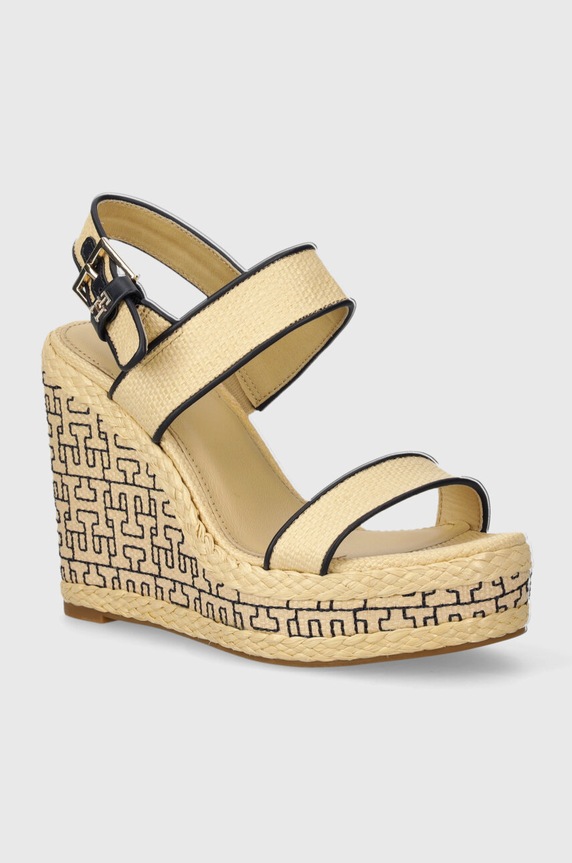 Sandale Tommy Hilfiger PLATFORM TH MONO RAFIA WEDGE tekstil bež FW0FW08052