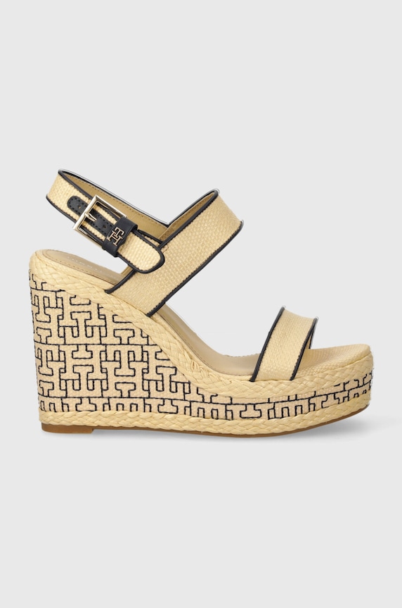 Sandale Tommy Hilfiger PLATFORM TH MONO RAFIA WEDGE FW0FW08052 bež SS24