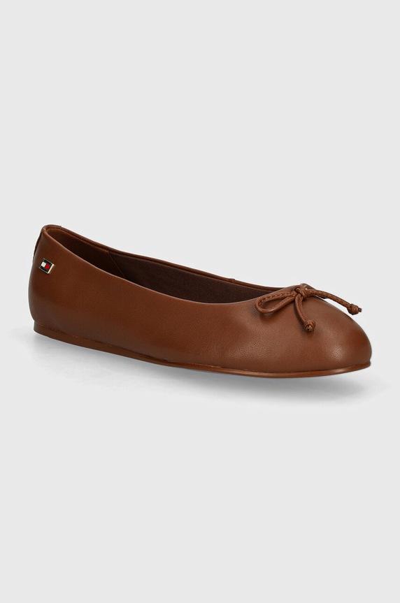 Kožené baleríny Tommy Hilfiger ESSENTIAL CHIC BALLERINA hnědá FW0FW08059