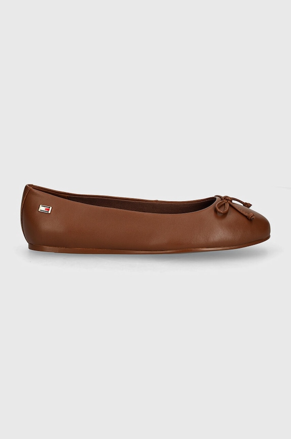 Kožené baleríny Tommy Hilfiger ESSENTIAL CHIC BALLERINA FW0FW08059 hnědá AW24