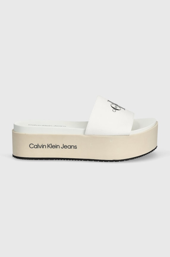 Šľapky Calvin Klein Jeans FLATFORM SANDAL MET YW0YW01036 biela SS24