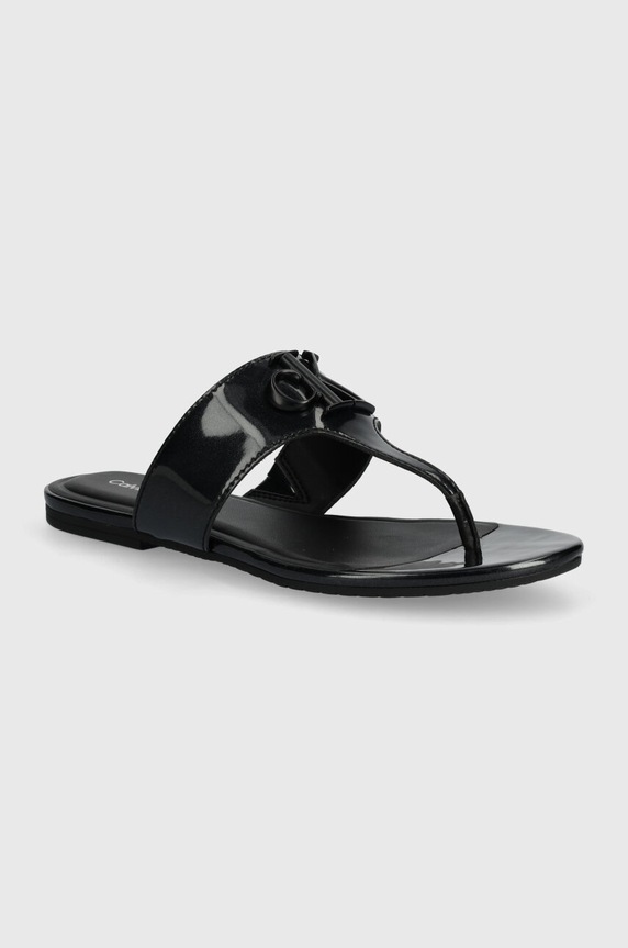 Žabky Calvin Klein Jeans FLAT SANDAL SLIDE TOEPOST MG MET bez podpatku černá YW0YW01342