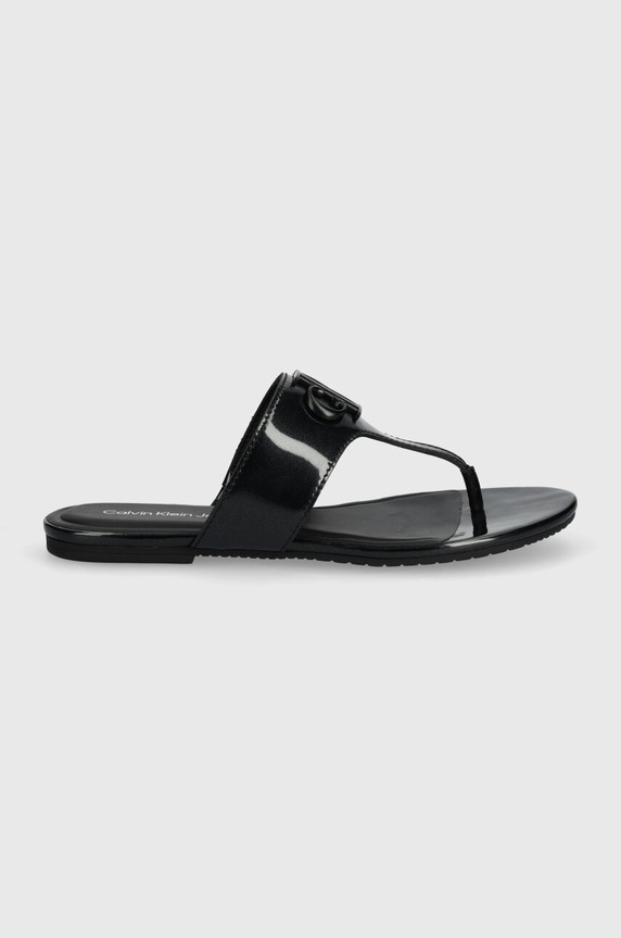 Žabky Calvin Klein Jeans FLAT SANDAL SLIDE TOEPOST MG MET YW0YW01342 černá SS24