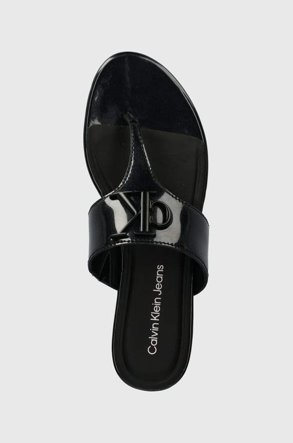 Žabky Calvin Klein Jeans FLAT SANDAL SLIDE TOEPOST MG MET černá YW0YW01342