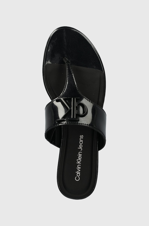 Žabky Calvin Klein Jeans FLAT SANDAL SLIDE TOEPOST MG MET černá YW0YW01342
