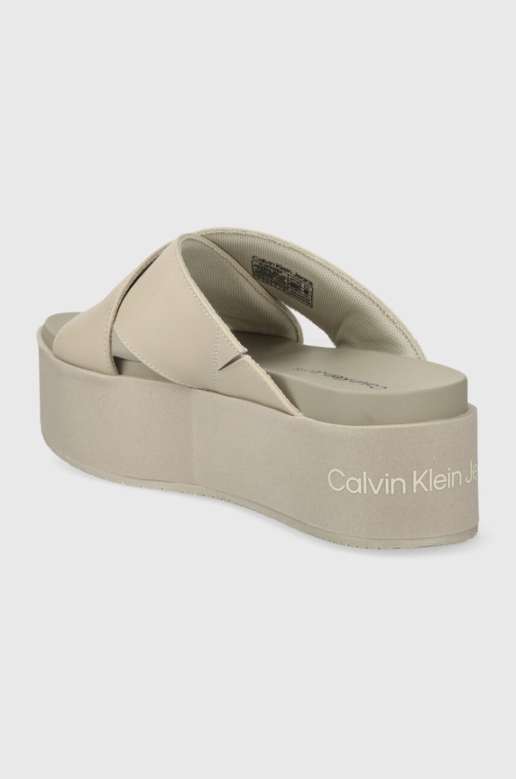 Cipők Calvin Klein Jeans bőr papucs FLATFORM CROSS MG UC YW0YW01349 bézs
