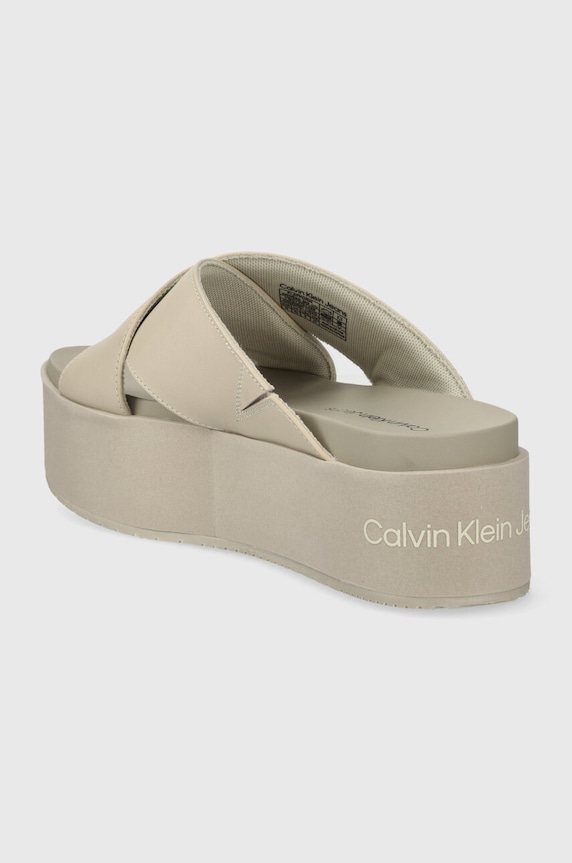 Cipők Calvin Klein Jeans bőr papucs FLATFORM CROSS MG UC YW0YW01349 bézs