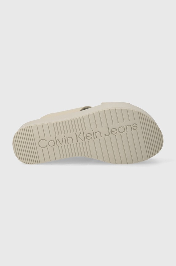 Calvin Klein Jeans bőr papucs FLATFORM CROSS MG UC YW0YW01349 bézs