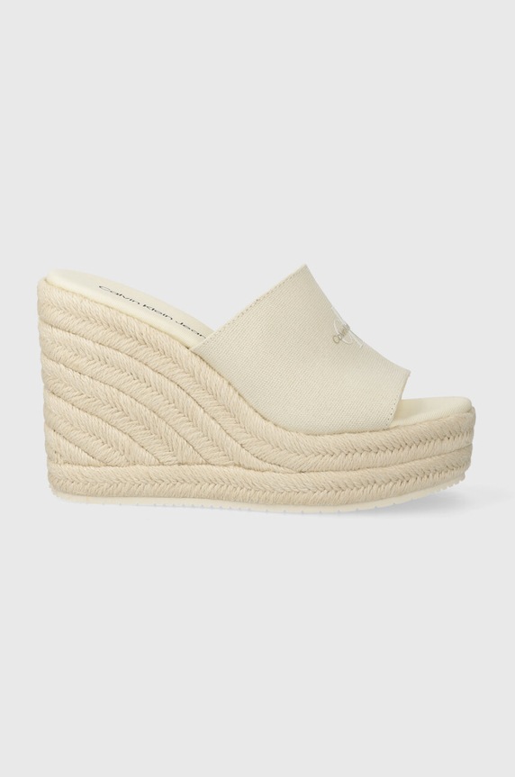 Pantofle Calvin Klein Jeans SLIDE WEDGE ROPE SANDAL ML BTW klín béžová YW0YW01356