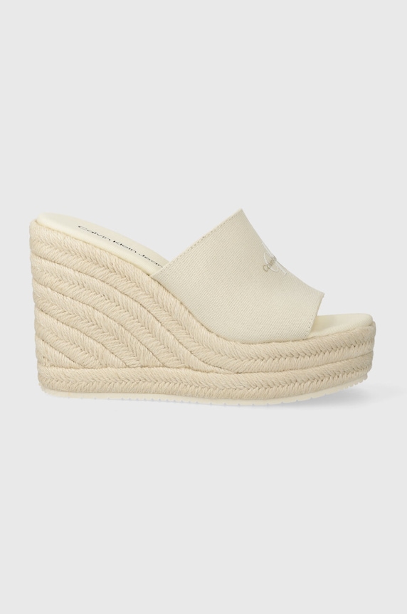 Pantofle Calvin Klein Jeans SLIDE WEDGE ROPE SANDAL ML BTW klín béžová YW0YW01356