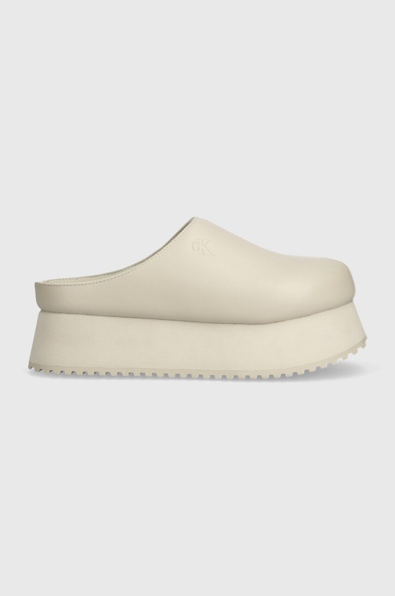 Kožené pantofle Calvin Klein Jeans CLOSE TOE FLATFORM MG UC přírodní kůže béžová YW0YW01440