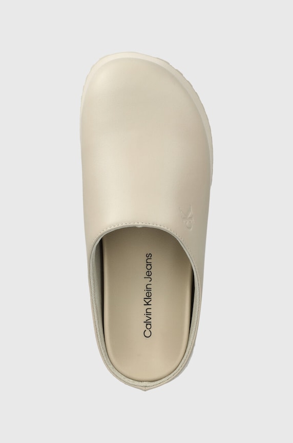 Kožené pantofle Calvin Klein Jeans CLOSE TOE FLATFORM MG UC béžová YW0YW01440