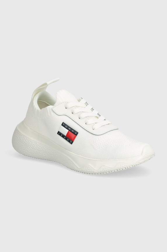 Sneakers boty Tommy Jeans TJW KNIT RUNNER textilní bílá EN0EN02564