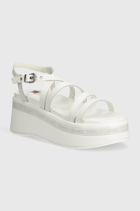 Tommy Jeans bőr szandál TJW STRAPPY WEDGE SANDAL koturnus fehér EN0EN02516