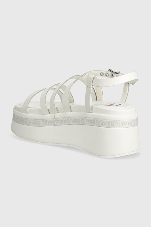 Cipők Tommy Jeans bőr szandál TJW STRAPPY WEDGE SANDAL EN0EN02516 fehér