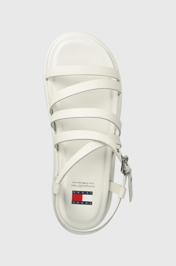 Tommy Jeans bőr szandál TJW STRAPPY WEDGE SANDAL fehér EN0EN02516