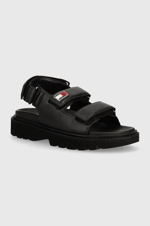 Tommy Jeans szandál TJW FANCY SANDAL szintetikus bőr fekete EN0EN02461
