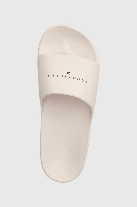 Tommy Jeans klapki TJW PRINTED PU POOL SLIDE beżowy EN0EN02693