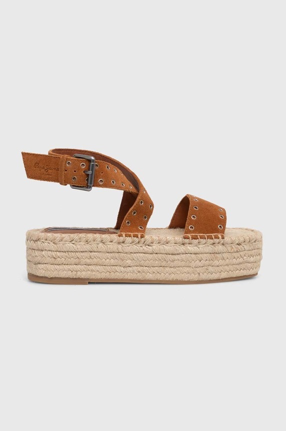 Замшеві сандалі Pepe Jeans PLS90657 платформа коричневий PLS90657