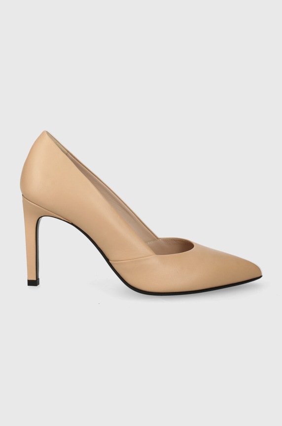 Calvin Klein szpilki skórzane HEEL PUMP 90 LEATHER szpilka beżowy HW0HW01928