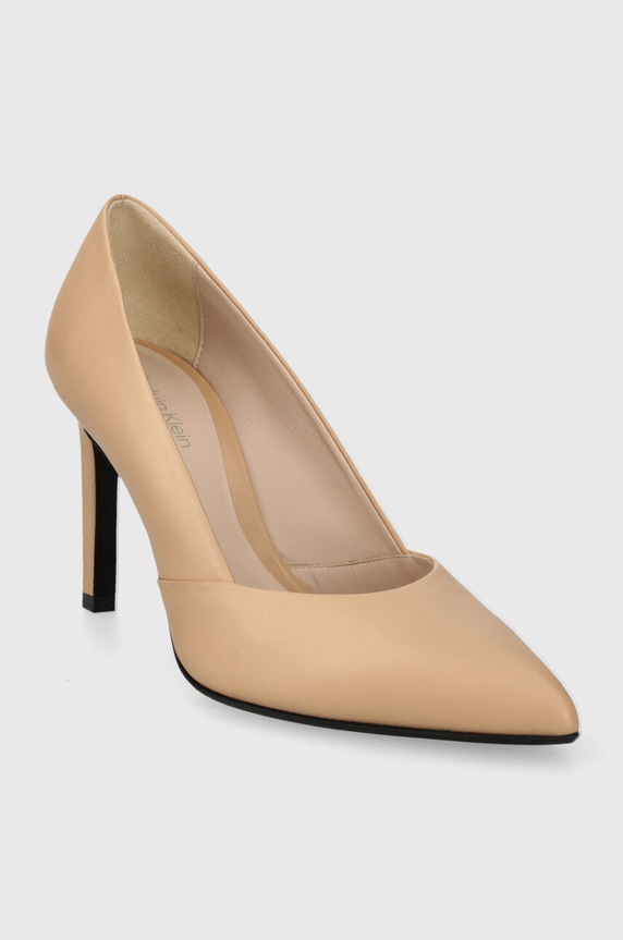 Calvin Klein szpilki skórzane HEEL PUMP 90 LEATHER HW0HW01928 beżowy SS24
