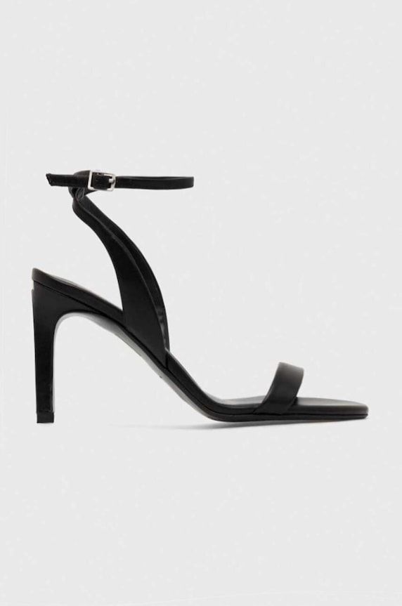 Δερμάτινα πέδιλα Calvin Klein HEEL SANDAL 90 LTH στιλέτο μαύρο HW0HW01945