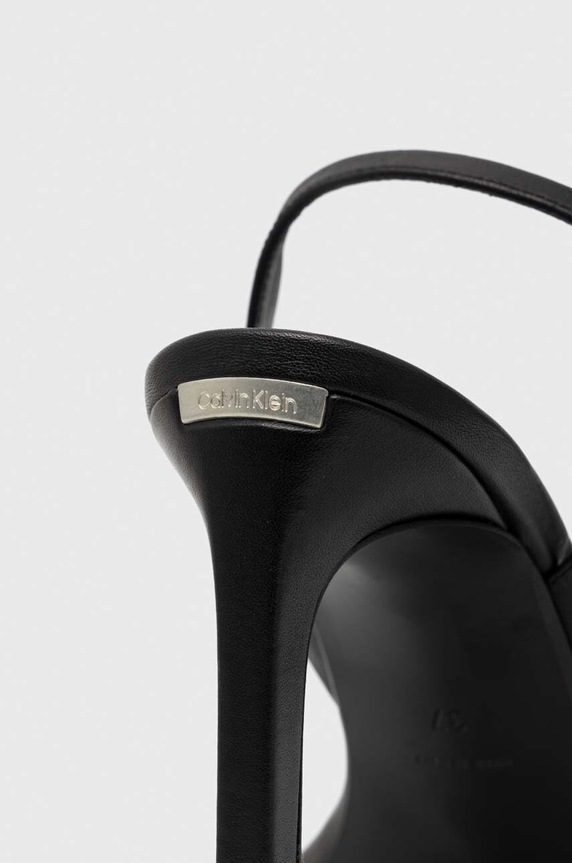 Δερμάτινα πέδιλα Calvin Klein HEEL SANDAL 90 LTH μαύρο HW0HW01945