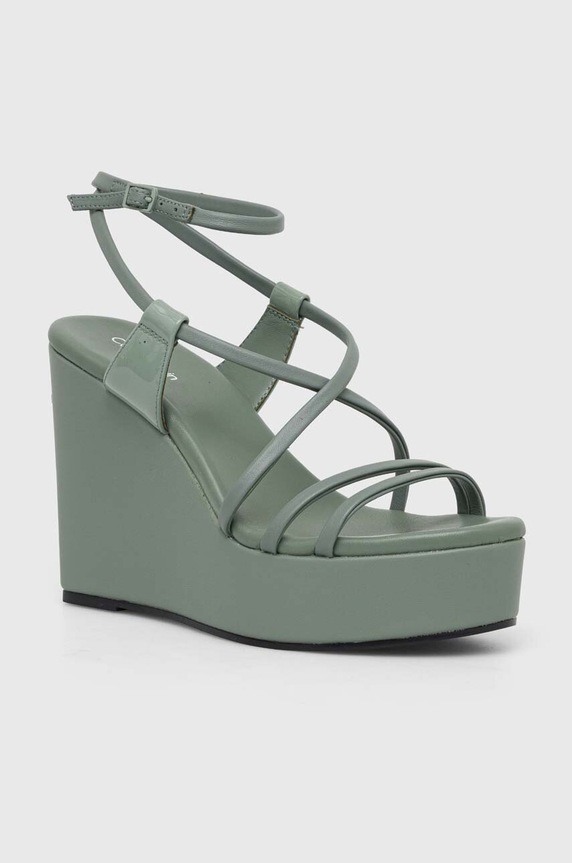 Calvin Klein sandały skórzane WEDGE HW0HW01952 zielony SS24