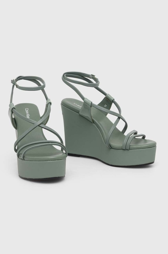 Obuwie Calvin Klein sandały skórzane WEDGE HW0HW01952 zielony