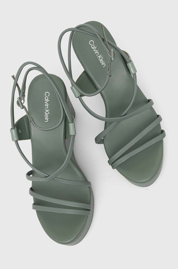 Calvin Klein sandały skórzane WEDGE HW0HW01952 zielony