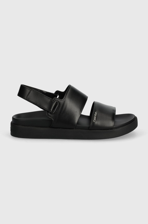 Calvin Klein sandali in pelle FLAT SANDAL CALVIN MTL LTH HW0HW01984 nero SS24