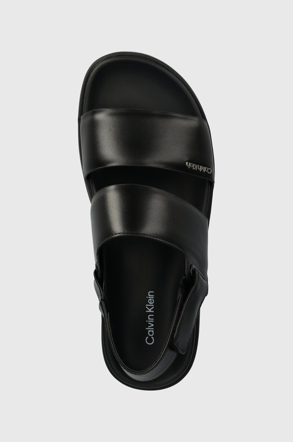 Calvin Klein sandale de piele FLAT SANDAL CALVIN MTL LTH negru HW0HW01984