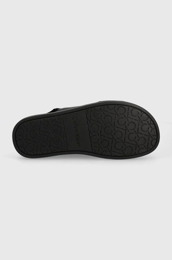 Calvin Klein sandali in pelle FLAT SANDAL CALVIN MTL LTH HW0HW01984 nero