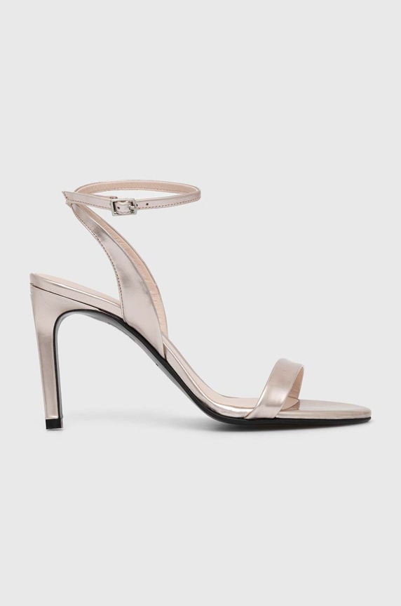 Calvin Klein bőr szandál HEEL SANDAL 90 PEARL tűsarok arany HW0HW02026