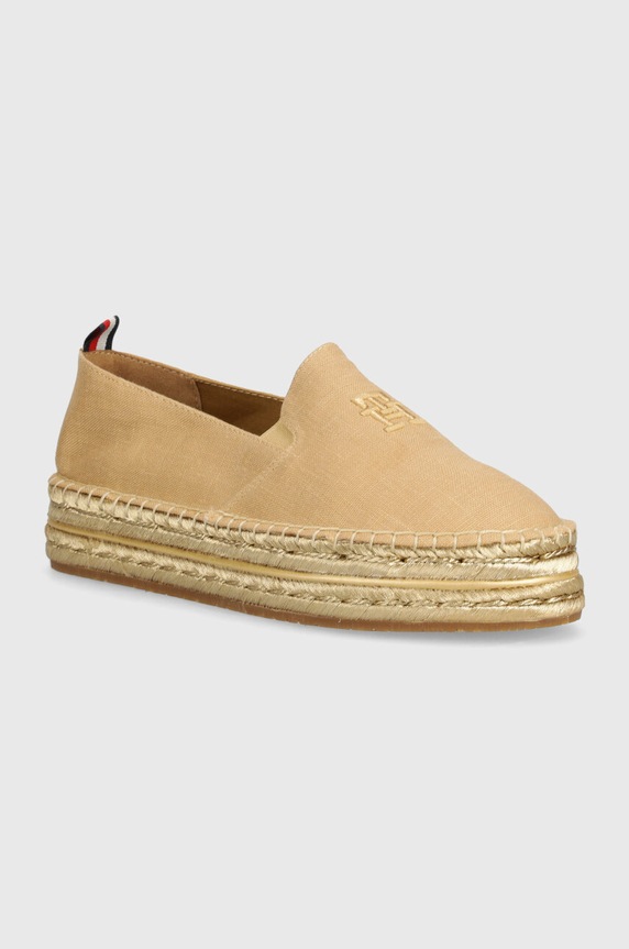 Tommy Hilfiger espadrile TH EMBROIDERED GOLD FLATFORM textil bej FW0FW08061