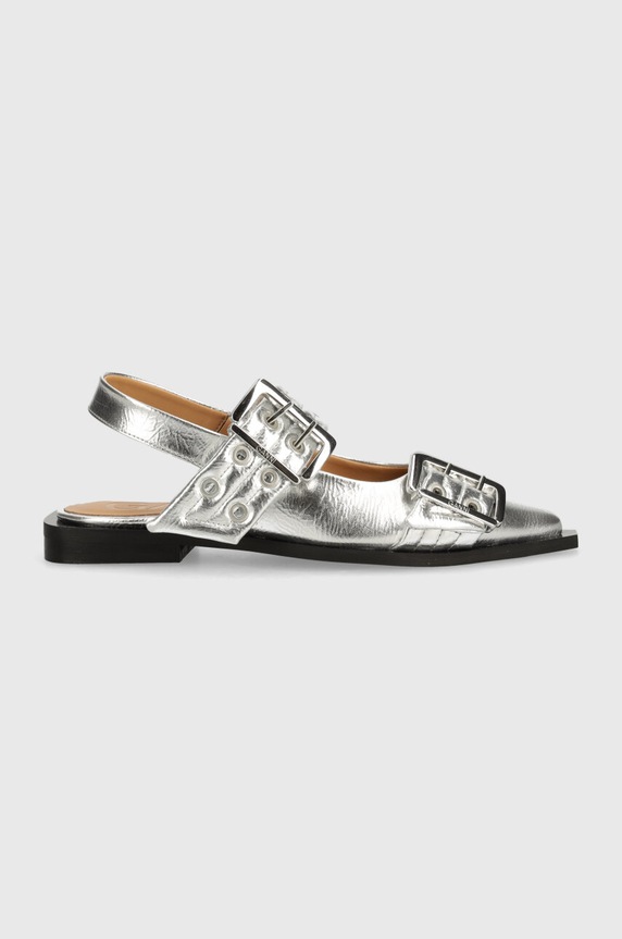 GANNI baleriny Feminine Buckle Ballerina Metallic S2725 srebrny SS24