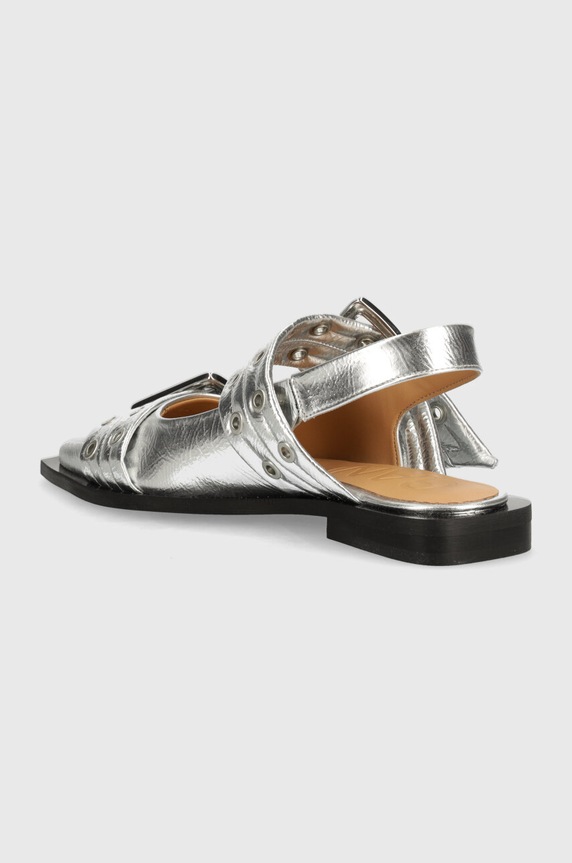 Obuwie GANNI baleriny Feminine Buckle Ballerina Metallic S2725 srebrny