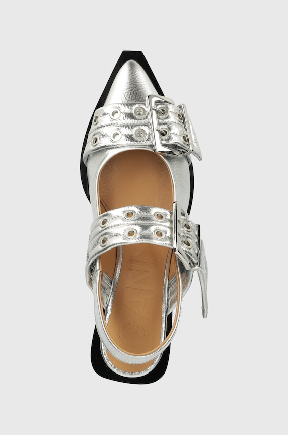 GANNI baleriny Feminine Buckle Ballerina Metallic srebrny S2725
