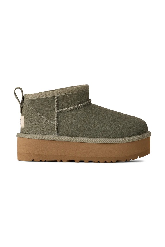 UGG śniegowce zamszowe dziecięce CLASSIC ULTRA MINI PLATFORM brak zapięcia zielony 1157791K