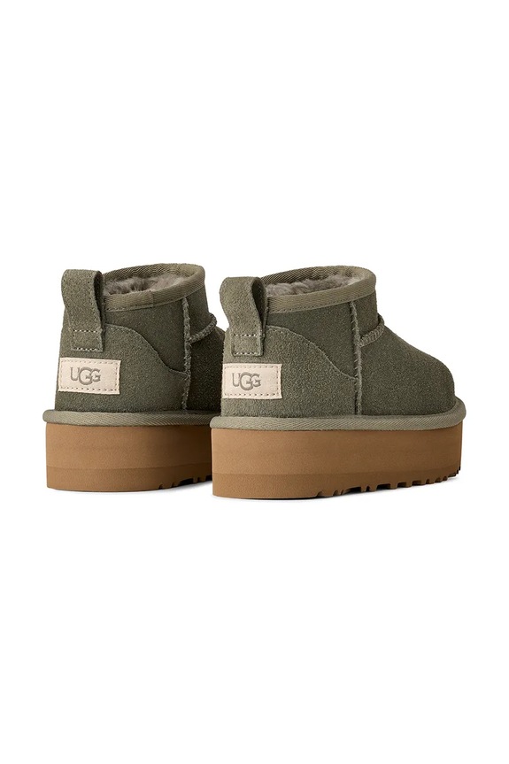 Dziewczynka UGG śniegowce zamszowe dziecięce CLASSIC ULTRA MINI PLATFORM 1157791K zielony