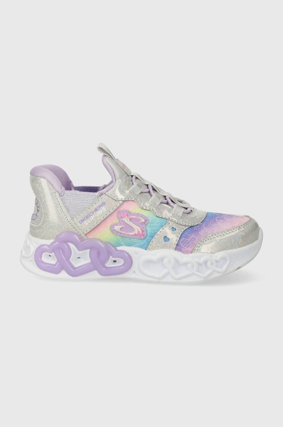 Detské tenisky Skechers INFINITE HEART LIGHTS ETERNAL SHIMMER imitácia kože strieborná 303755N
