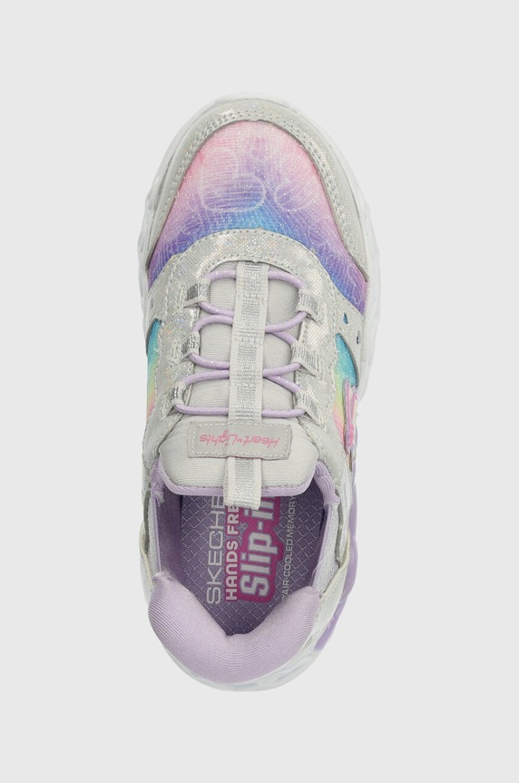 Detské tenisky Skechers INFINITE HEART LIGHTS ETERNAL SHIMMER strieborná 303755N