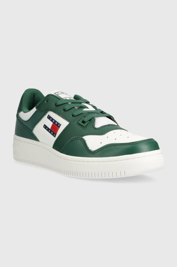 Tommy Jeans bőr sportcipő TJM RETRO BASKET ESS EM0EM01395 zöld SS24