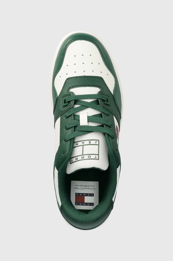 Tommy Jeans bőr sportcipő TJM RETRO BASKET ESS zöld EM0EM01395