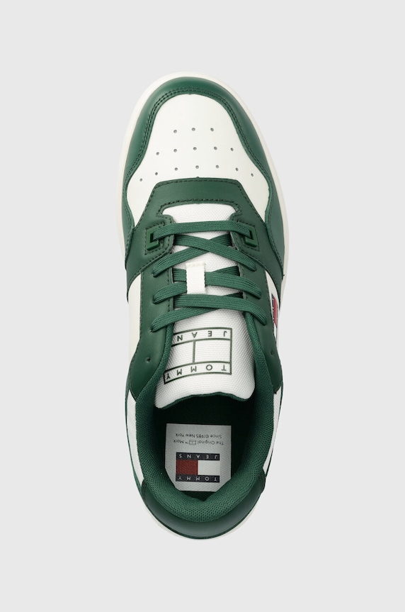Tommy Jeans bőr sportcipő TJM RETRO BASKET ESS zöld EM0EM01395