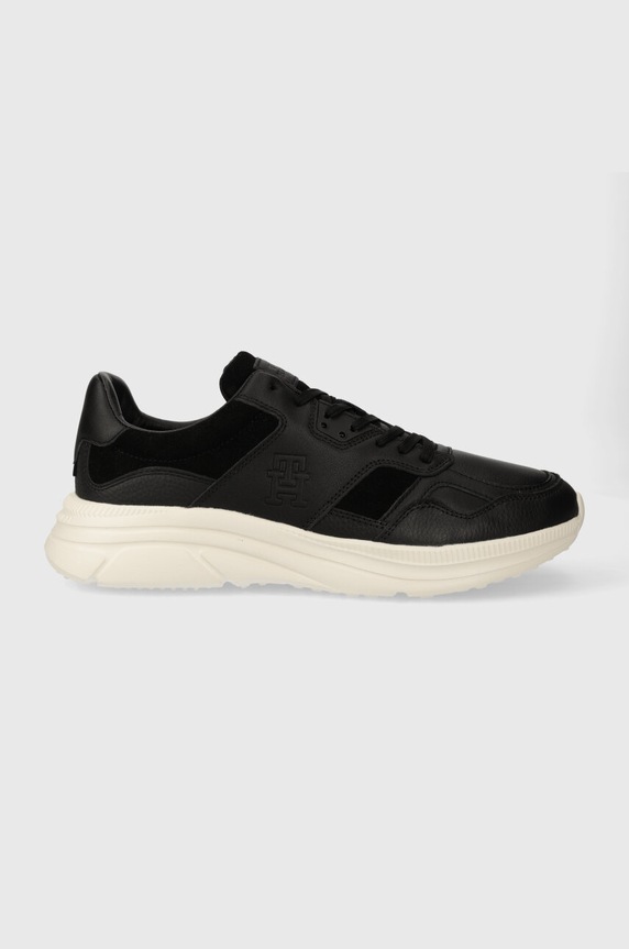 Tommy Hilfiger bőr sportcipő MODERN RUNNER PREMIUM LTH velúr bőr fekete FM0FM04879