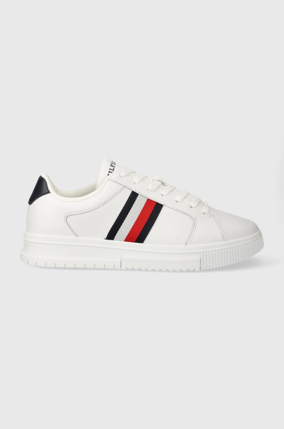 Kožne tenisice Tommy Hilfiger SUPERCUP LTH STRIPES ESS niska bijela FM0FM04895